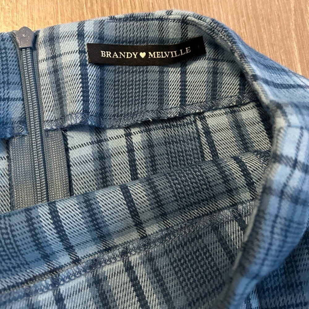 Brandy Melville Blue Black & White Tartan Plaid Mini Skirt Zip Back EUC One Size - Picture 5 of 9